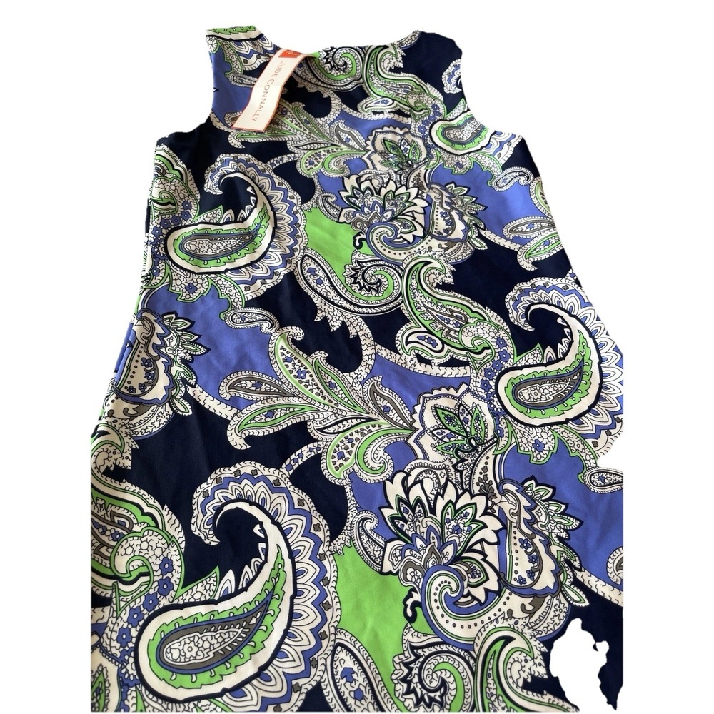 Jude Connally Beth Sleveless Shift Stretch Dress Blue Green Paisley Small Preppy - Picture 9 of 9